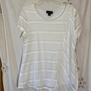 2/15 Size XL Women's AB Studio White Sheer Double Layer Short Sleeve Top